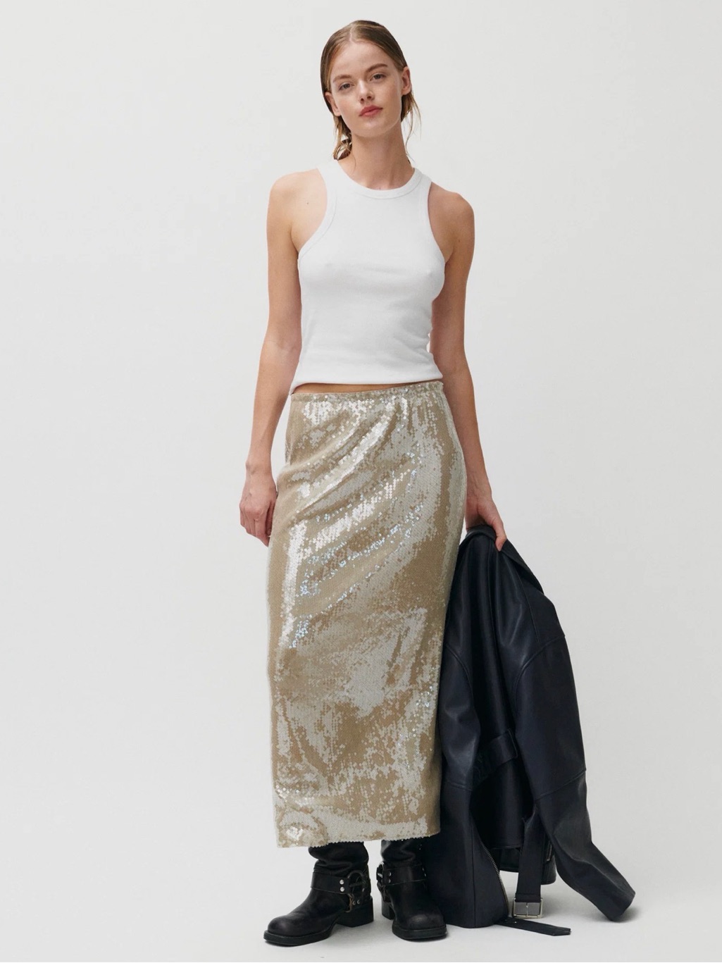 Day Birger Et Mikkelsen Sequined Pencil Maxi Skirt In Light Champagne Gold Nwt